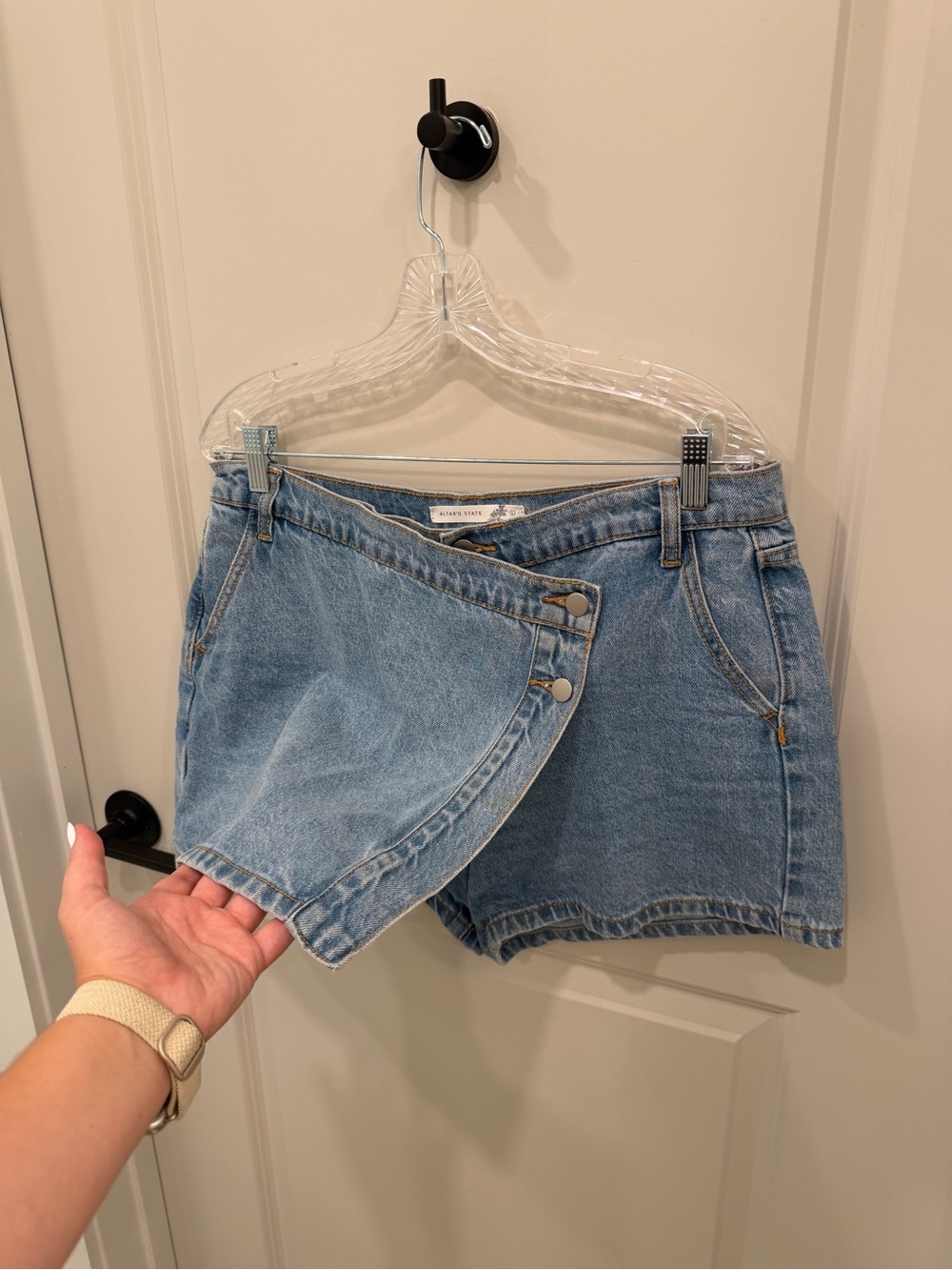 Altar'd State Light Blue Denim Wrap Skort Shorts - Picture 2 of 8